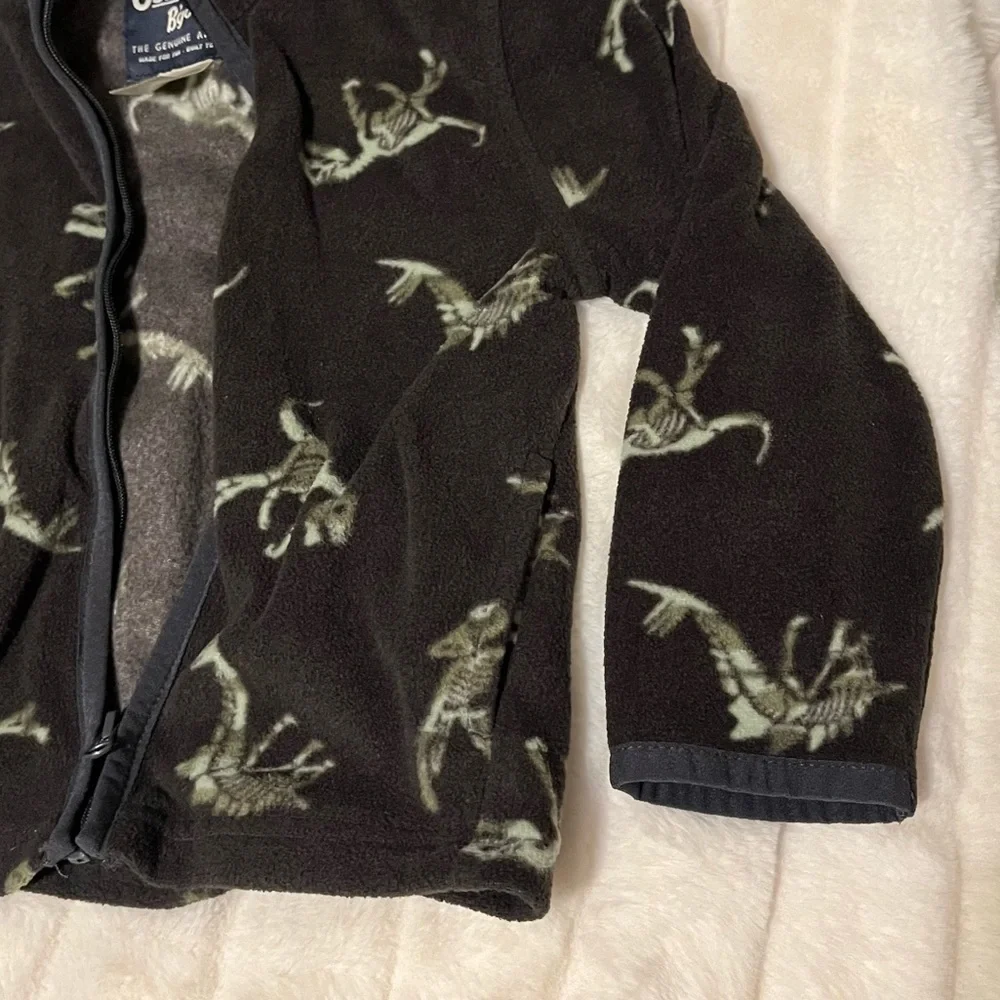 EUC OshKosh Baby Toddler 24M Grey Brown Dino Zip Fleece Lightweight Zip Jacket